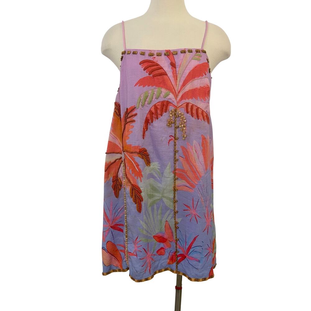 Ollari Azalia Mini Shift Dress in Miami Palms Print and Beaded M NWT